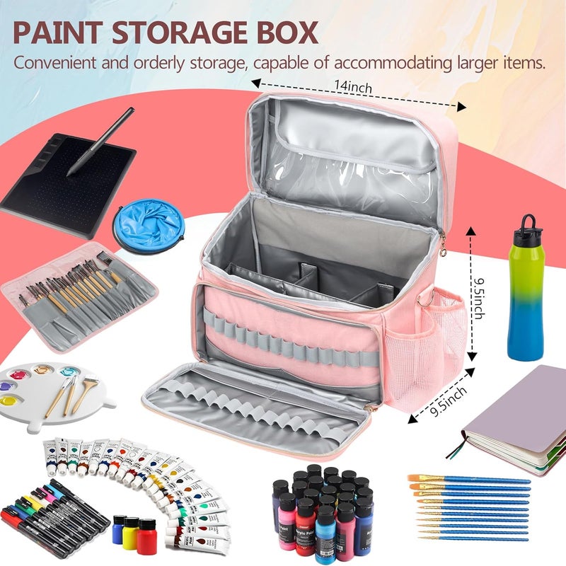 POCDUORG Store Acrylic Paint and Brush Set Organizer Bag - Carrying Case Compatible with Apple Barrel, Shuttle Art, Caliart Art Supplies - Includes Detachable Paint Brush Holder - for Home/Travel/Outdoor (Pro Pink) - Image 5